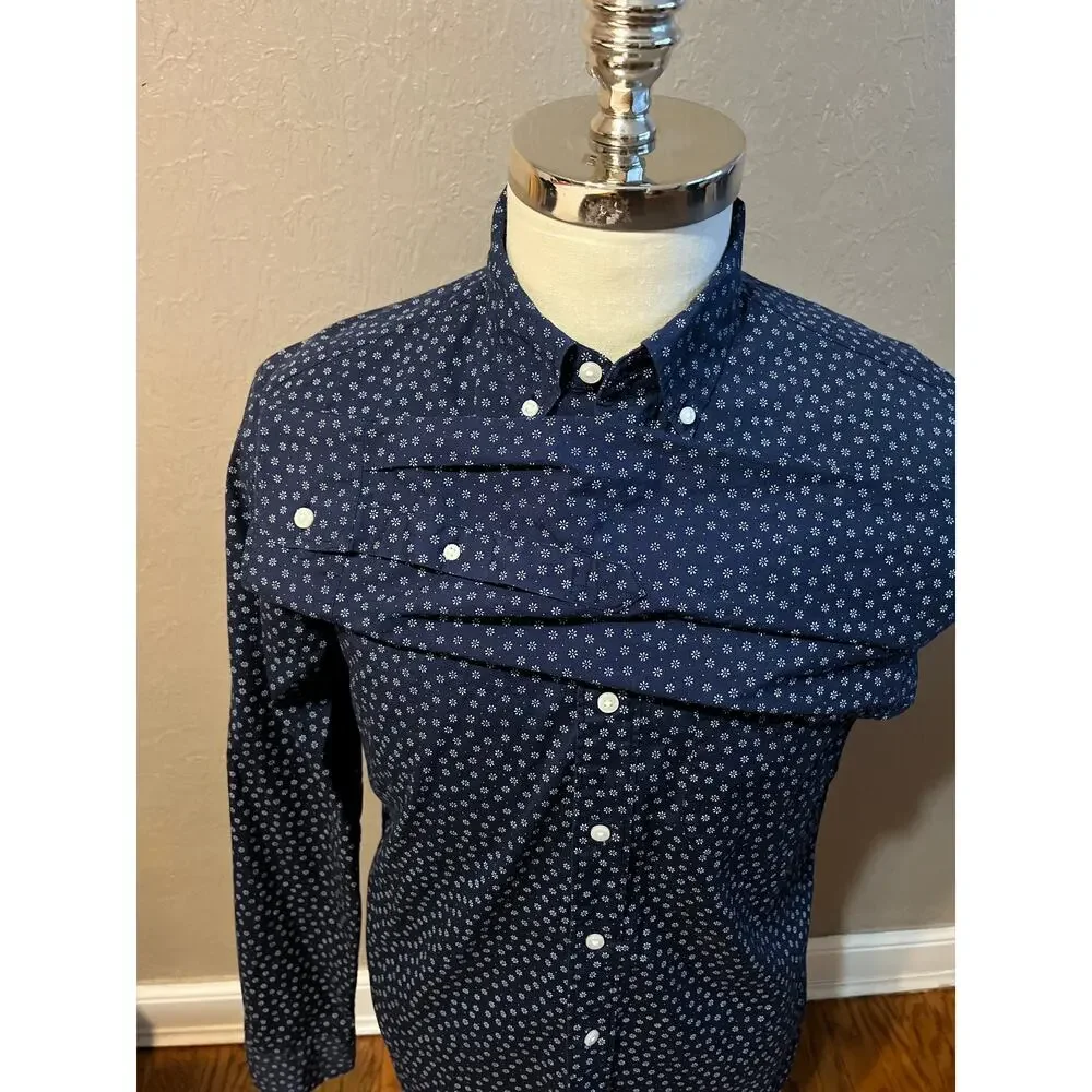 J. CREW Men's Secret Wash Shirt Classic Cotton Button Up Floral Blue Size Medium